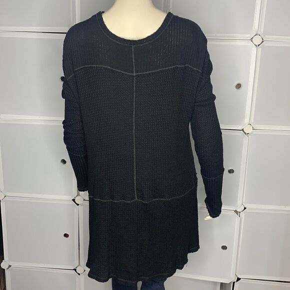 Free People Black Drippy Thermal Sunset Park Top Size Small - Picture 5 of 12
